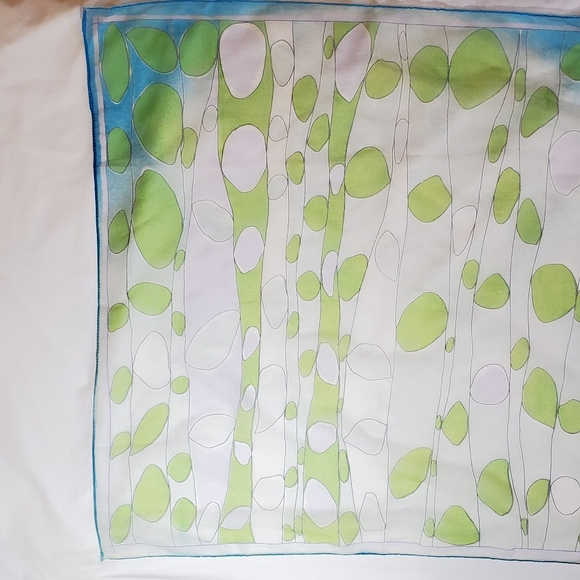 Vintage Whispy White Green and Blue Psychedelic Bubble Grid Square Scarf - Picture 5 of 12